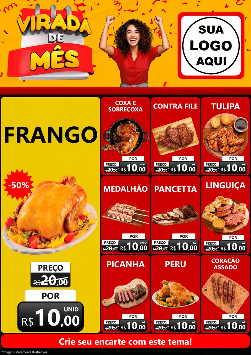 Modelo de Encarte para Encarte A4 Vertical com o tema Virada de Mês para Assados