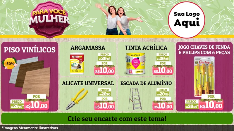 Modelo de TV para TV Horizontal com o tema Para Você Mulher para Material para Construção