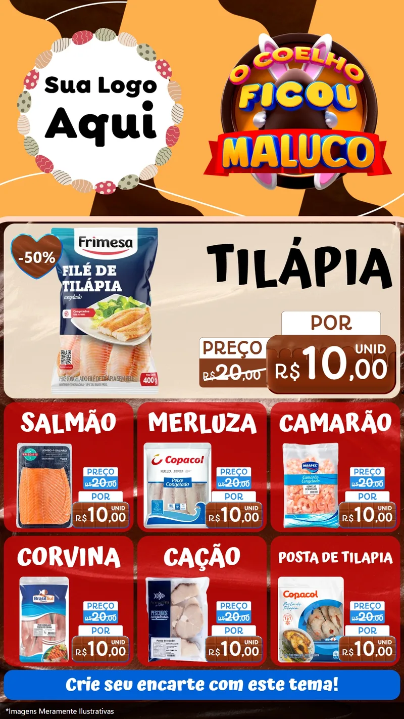 Modelo de Rede Social para Stories com o tema O Coelho Ficou Maluco - Páscoa para Peixaria
