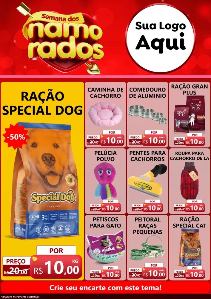 Modelo de Encarte para Encarte A4 Vertical com o tema Semana dos namorados para Pet Shop