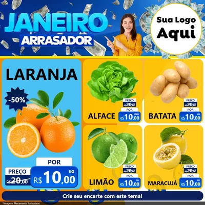 Modelo de Rede Social para Feed Facebook com o tema Janeiro Arrasador para Hortifrúti