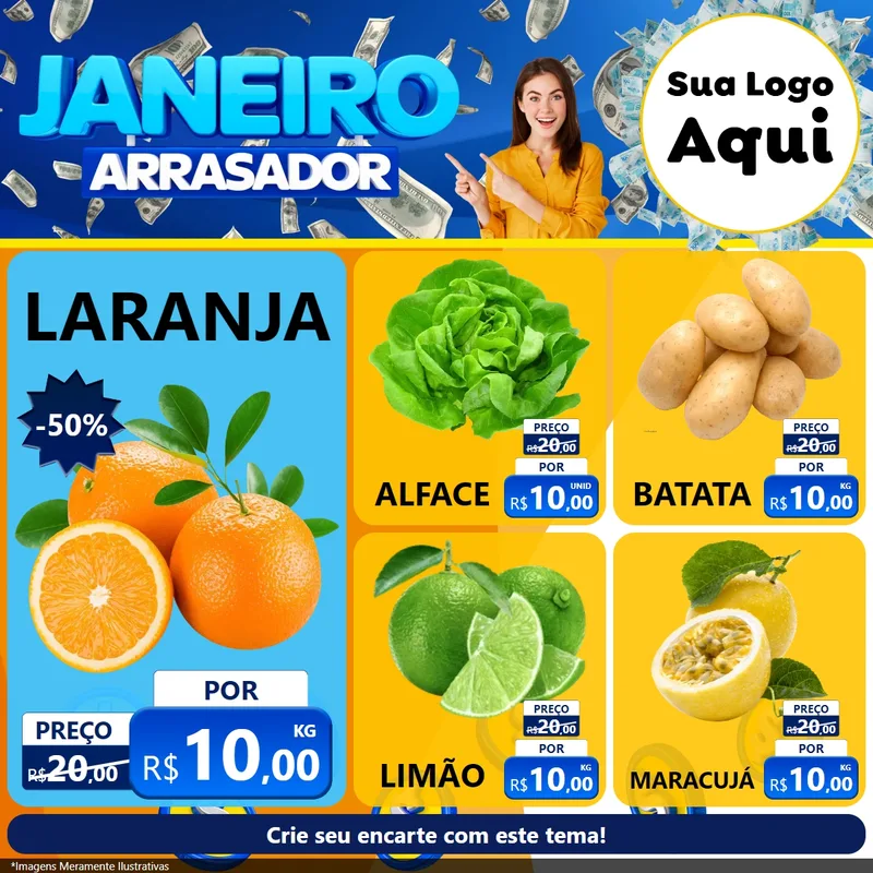 Modelo de Rede Social para Feed Facebook com o tema Janeiro Arrasador para Hortifrúti