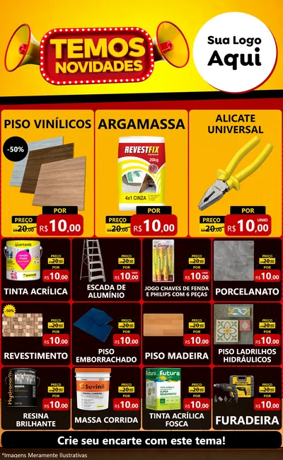 Modelo de Encarte para Encarte Grande com o tema Temos Novidades para Material para Construção