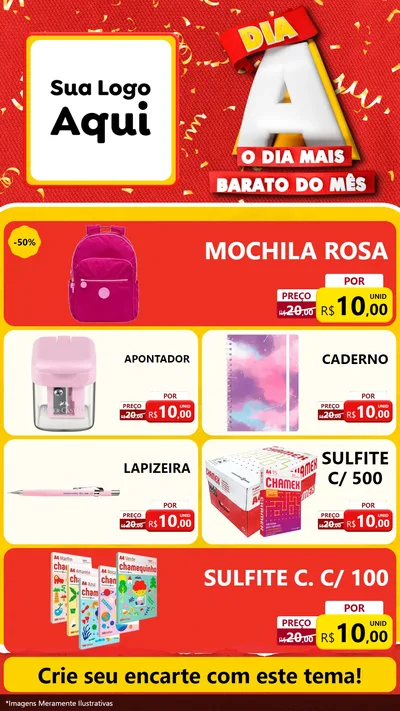 Modelo de TV para TV Vertical com o tema Dia A o Dia Mais Barato do Mês para Papelaria