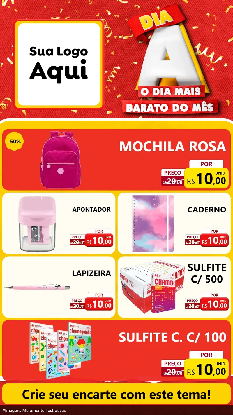 Modelo de TV para TV Vertical com o tema Dia A o Dia Mais Barato do Mês para Papelaria