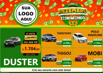 Modelo de Encarte para Encarte A4 Horizontal com o tema Comece Dezembro Economizando para Concessionaria de Carros