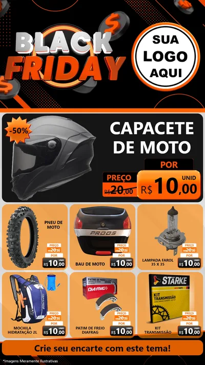 Modelo de Rede Social para Stories com o tema Black Friday para Moto peças