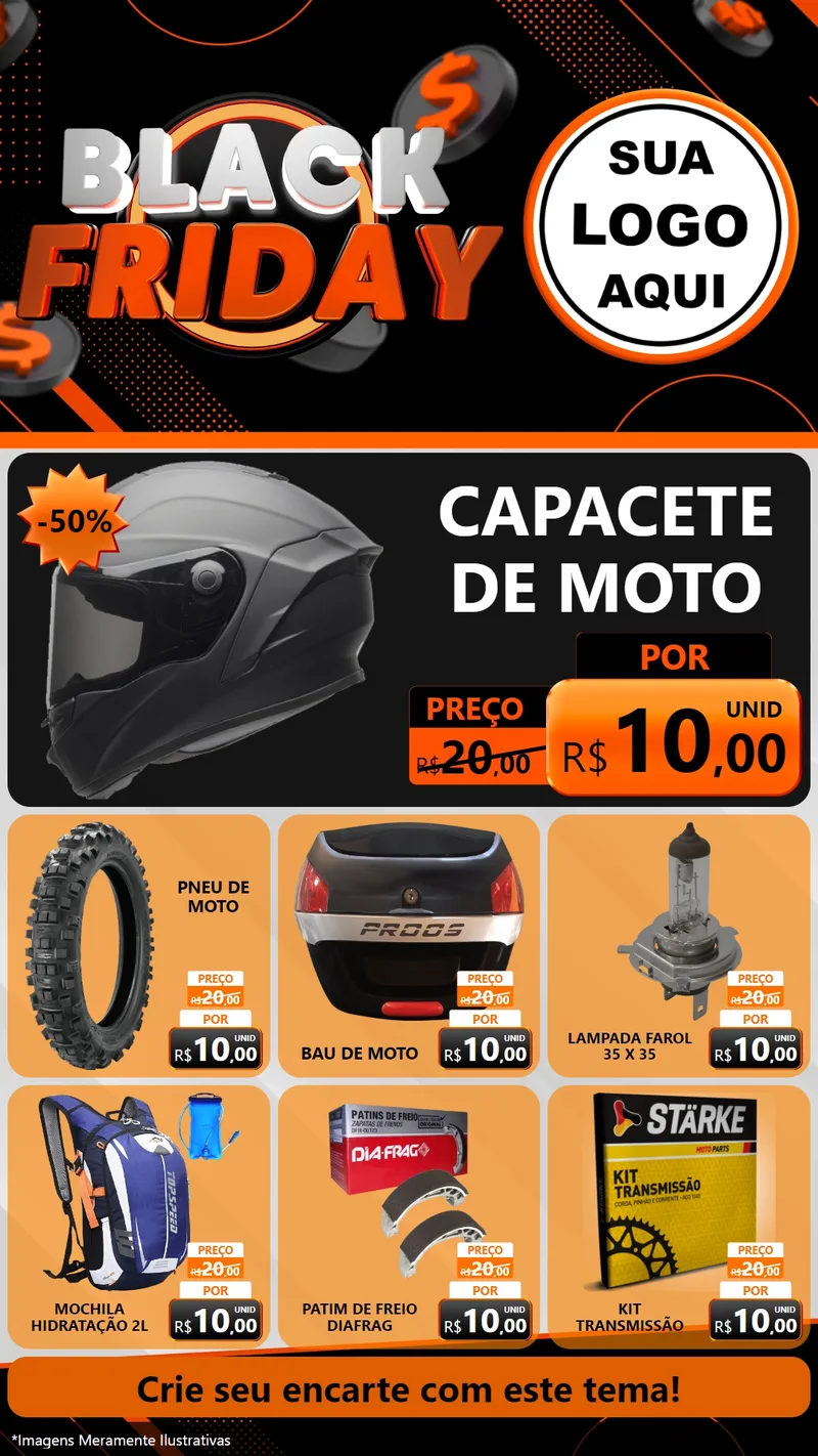 Modelo de Rede Social para Stories com o tema Black Friday para Moto peças