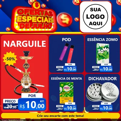Modelo de Rede Social para Feed Facebook com o tema Ofertas Especiais de Julho para Tabacaria
