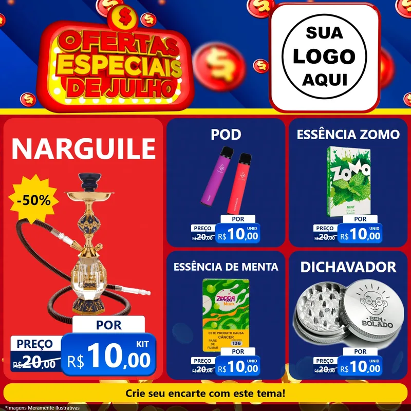 Modelo de Rede Social para Feed Facebook com o tema Ofertas Especiais de Julho para Tabacaria