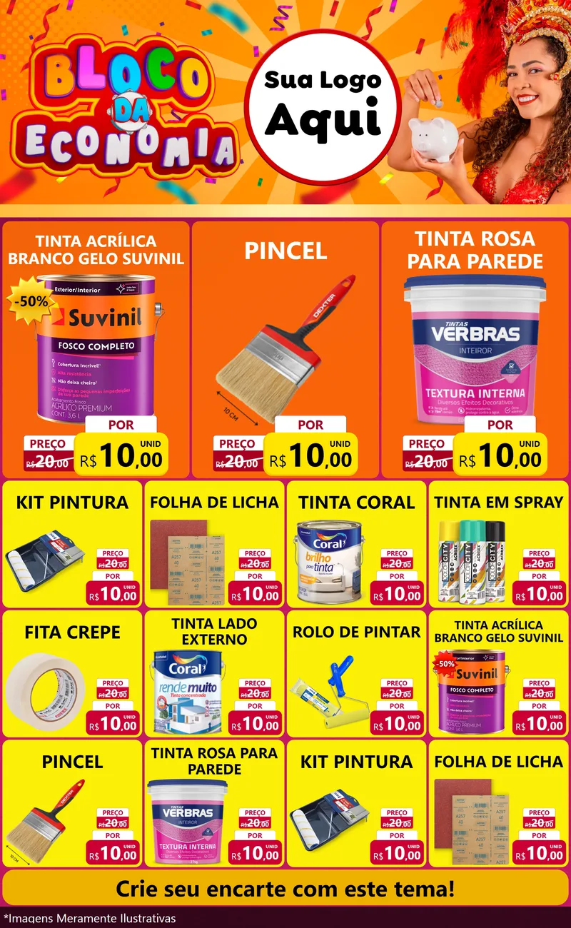 Modelo de Encarte para Encarte Grande com o tema Bloco da Economia para Tintas e Ferramentas
