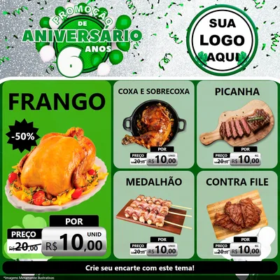 Modelo de Rede Social para Feed Facebook com o tema Promoção de Aniversário - 6 Anos para Assados