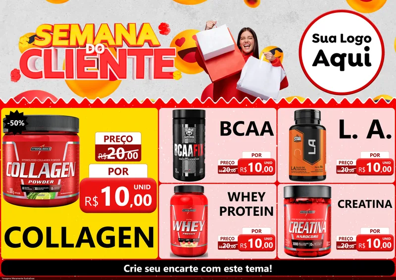 Modelo de Encarte para Encarte A4 Horizontal com o tema Semana do Cliente para Suplementos alimentares