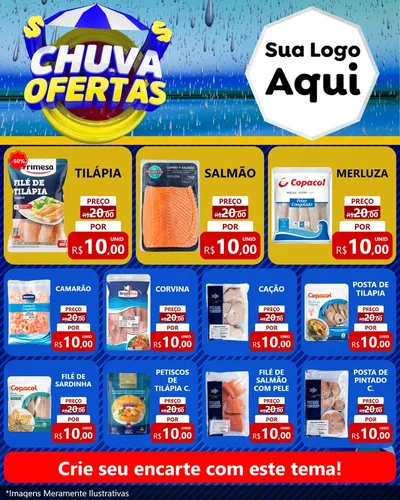 Modelo de Rede Social para Feed Instagram com o tema Chuva de Ofertas para Peixaria