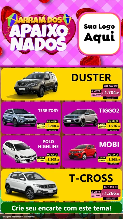Modelo de TV para TV Vertical com o tema Arraiá dos Apaixonados para Concessionaria de Carros