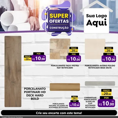 Modelo de Rede Social para Feed Facebook com o tema Super Ofertas - Construção para Pisos e revestimentos