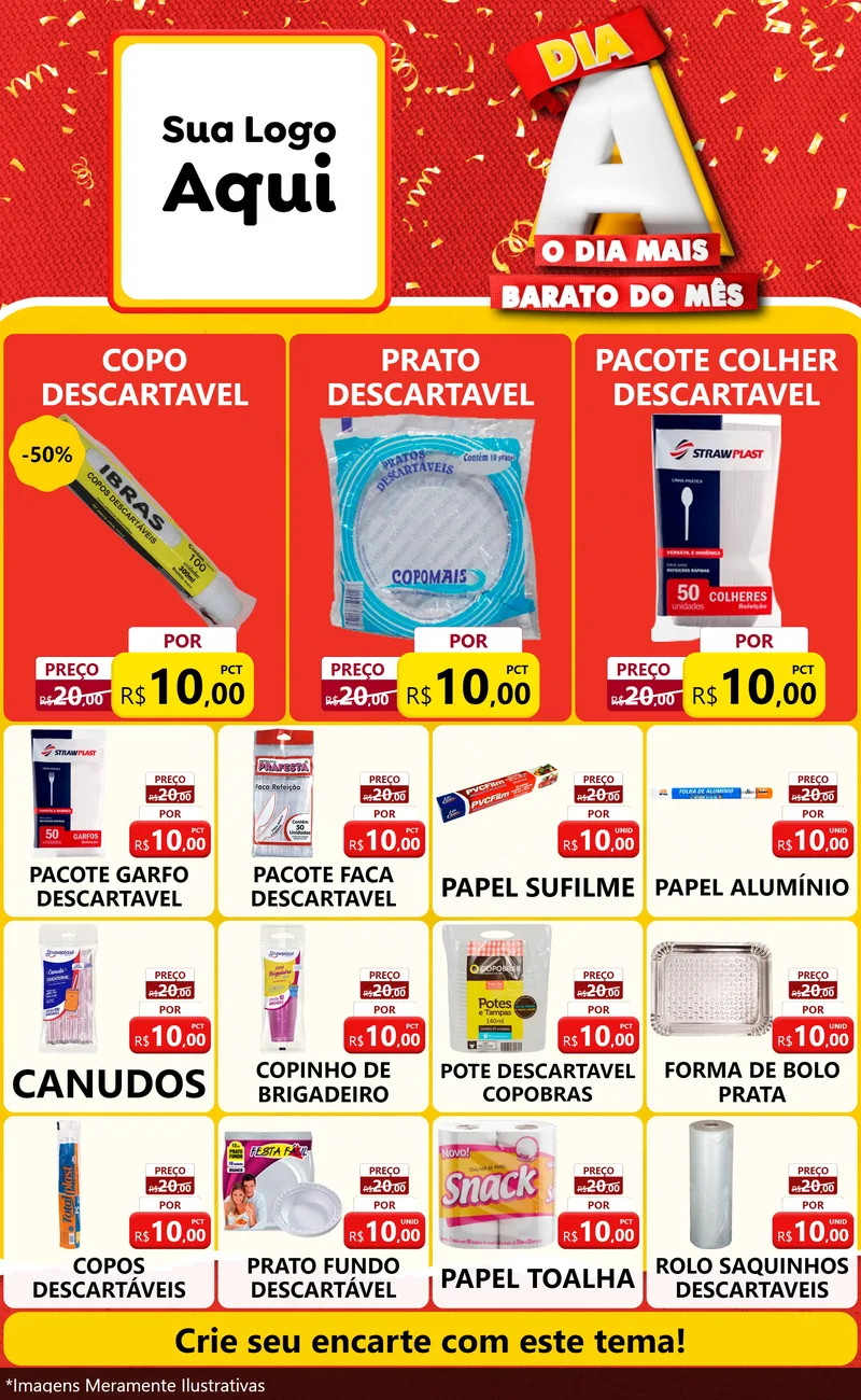 Modelo de Encarte para Encarte Grande com o tema Dia A o Dia Mais Barato do Mês para Embalagens