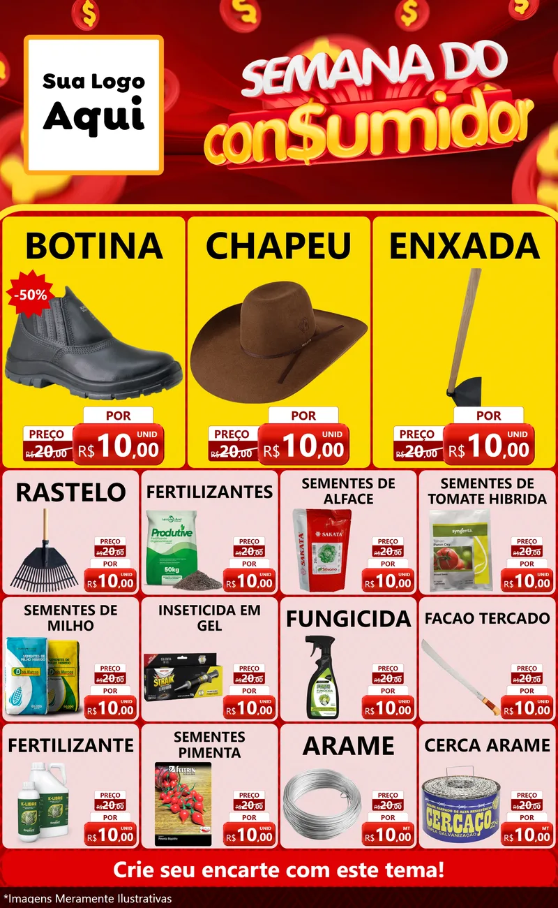 Modelo de Encarte para Encarte Grande com o tema Semana do Consumidor para Agropecuária