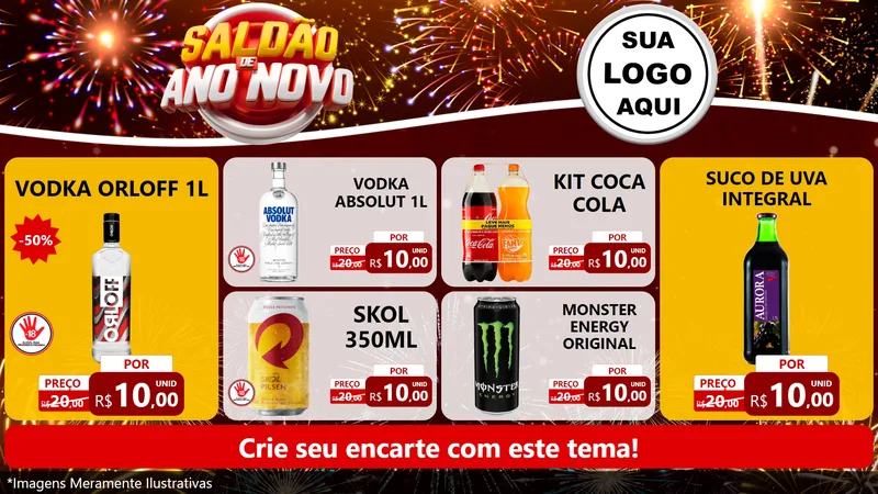 Modelo de TV para TV Horizontal com o tema Saldão de Ano Novo para Distribuidora de bebidas