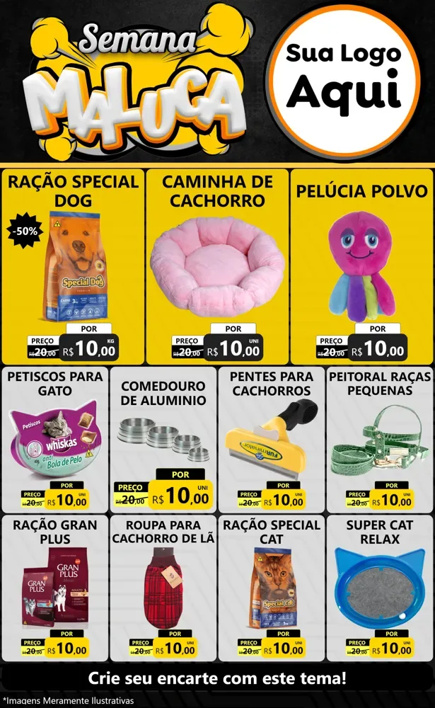 Modelo de Encarte para Encarte Grande com o tema Semana Maluca para Pet Shop