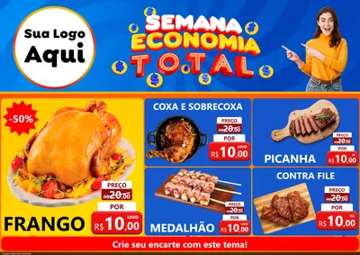 Modelo de Encarte para Encarte A4 Horizontal com o tema Semana Economia Total para Assados