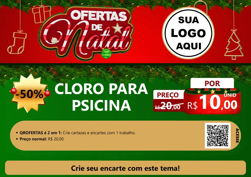 Modelo de Cartaz para Cartaz A4 Horizontal com o tema Ofertas de Natal para Produtos para Piscina