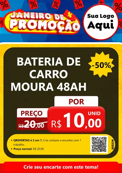 Modelo de Cartaz para Cartaz A4 Vertical com o tema Janeiro de Promoção para Baterias Elétricas