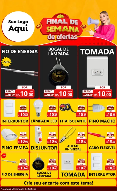 Modelo de Encarte para Encarte Grande com o tema Final de Semana de Ofertas para Materiais Elétricos