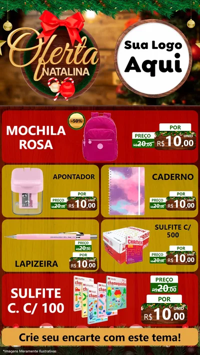 Modelo de TV para TV Vertical com o tema Ofertas Natalina para Papelaria