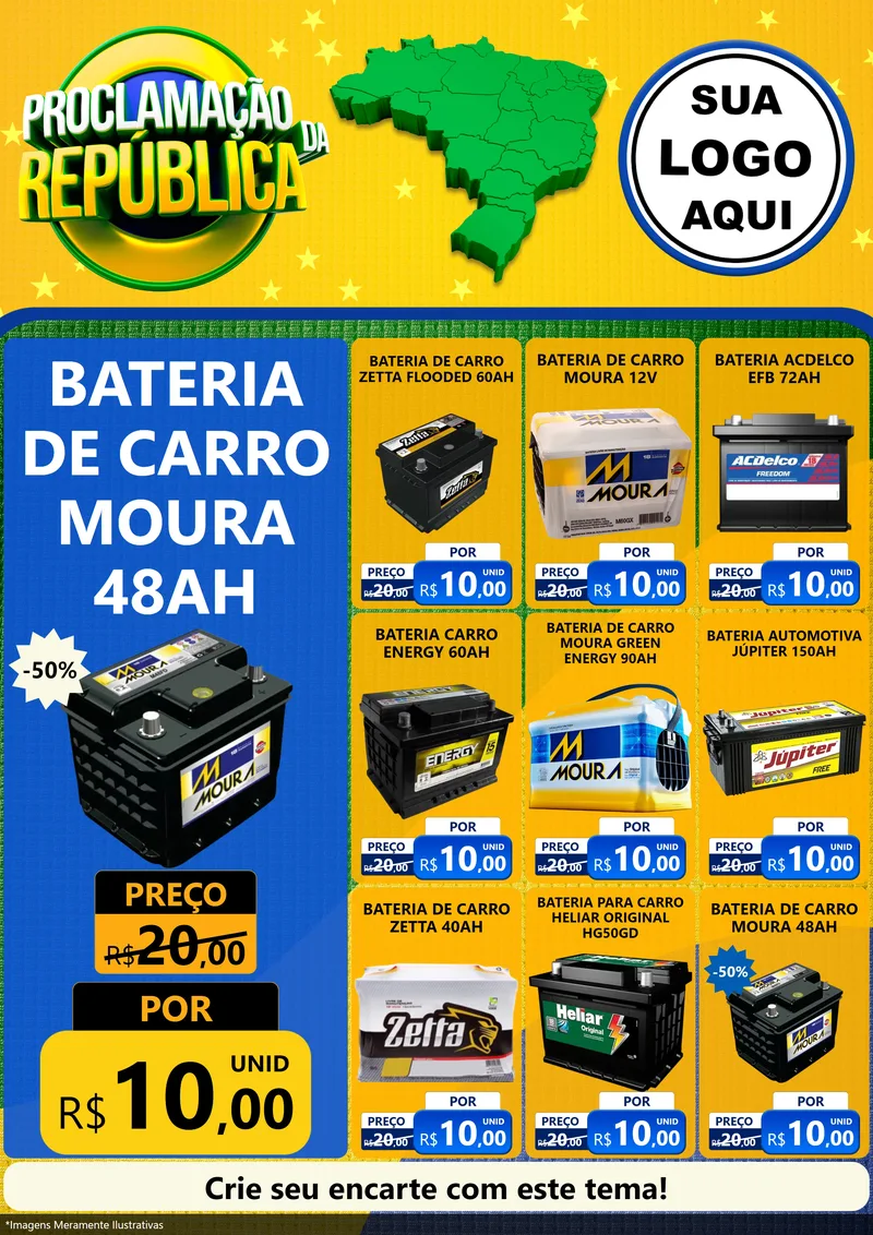 Modelo de Encarte para Encarte A4 Vertical com o tema Proclamação da República para Baterias Elétricas