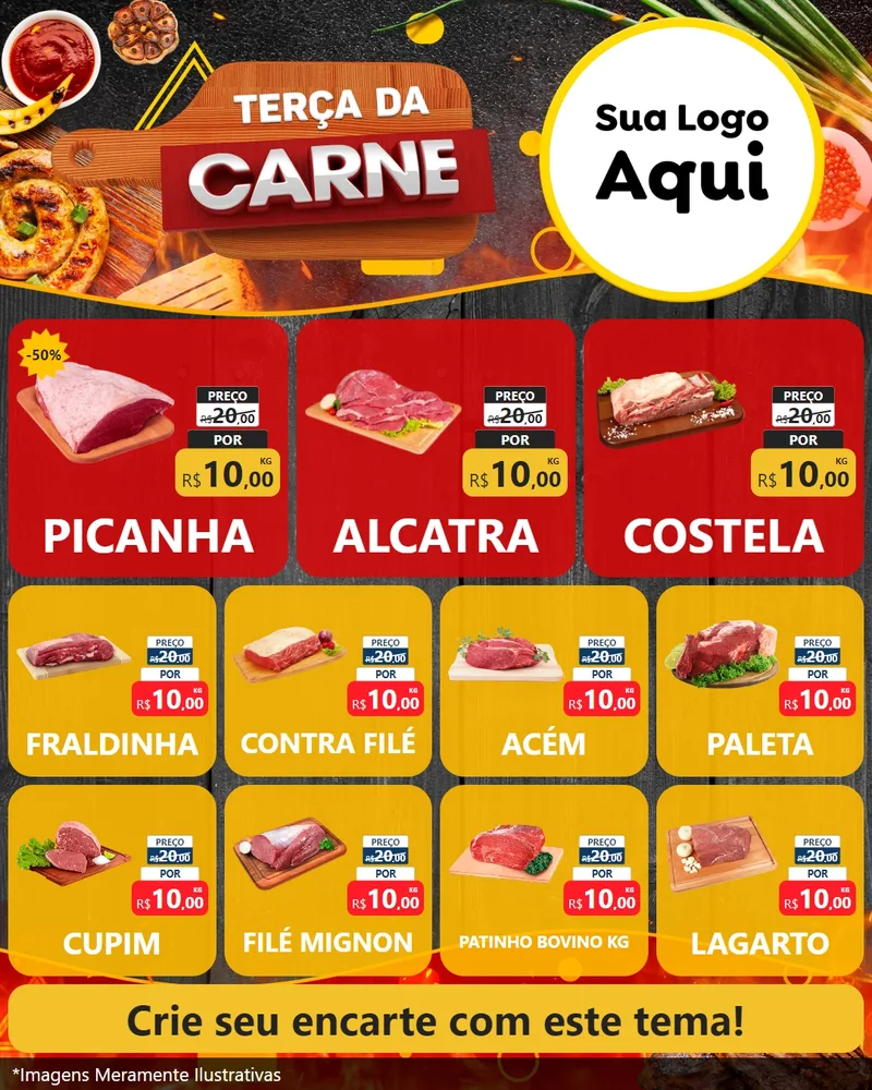 Modelo de Rede Social para Feed Instagram com o tema Terça da Carne para Açougue