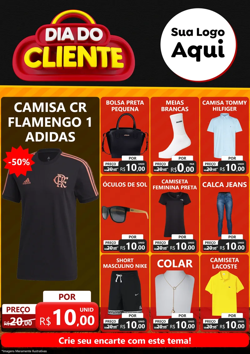 Modelo de Encarte para Encarte A4 Vertical com o tema Dia do Cliente para Roupas e acessórios