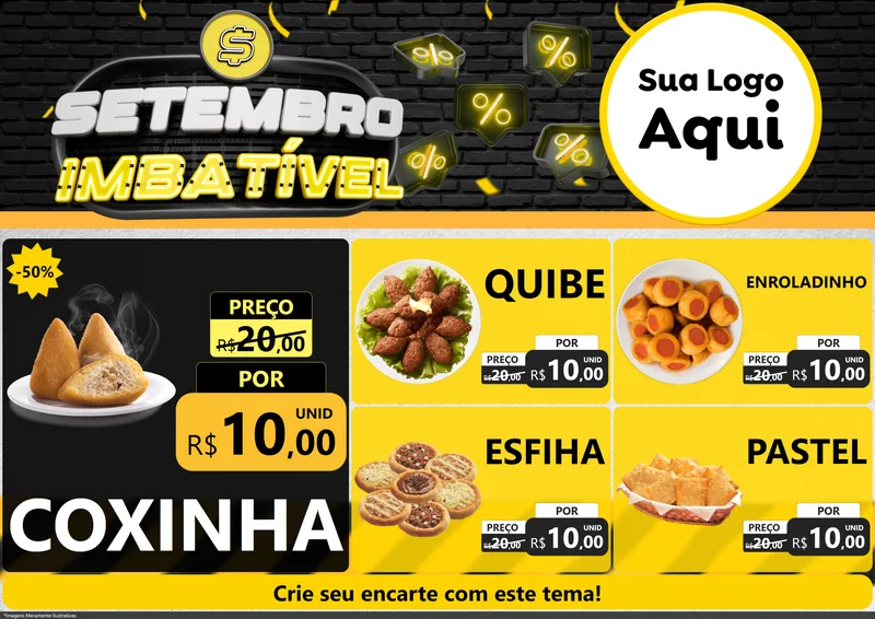 Modelo de Encarte para Encarte A4 Horizontal com o tema Setembro Imbatível para Salgadaria