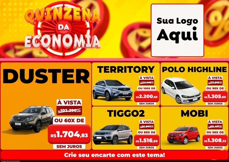 Modelo de Encarte para Encarte A4 Horizontal com o tema Quinzena Da Economia para Concessionaria de Carros