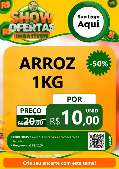 Modelo de Cartaz para Cartaz A4 Vertical com o tema Show de Ofertas Imbatíveis para Supermercado