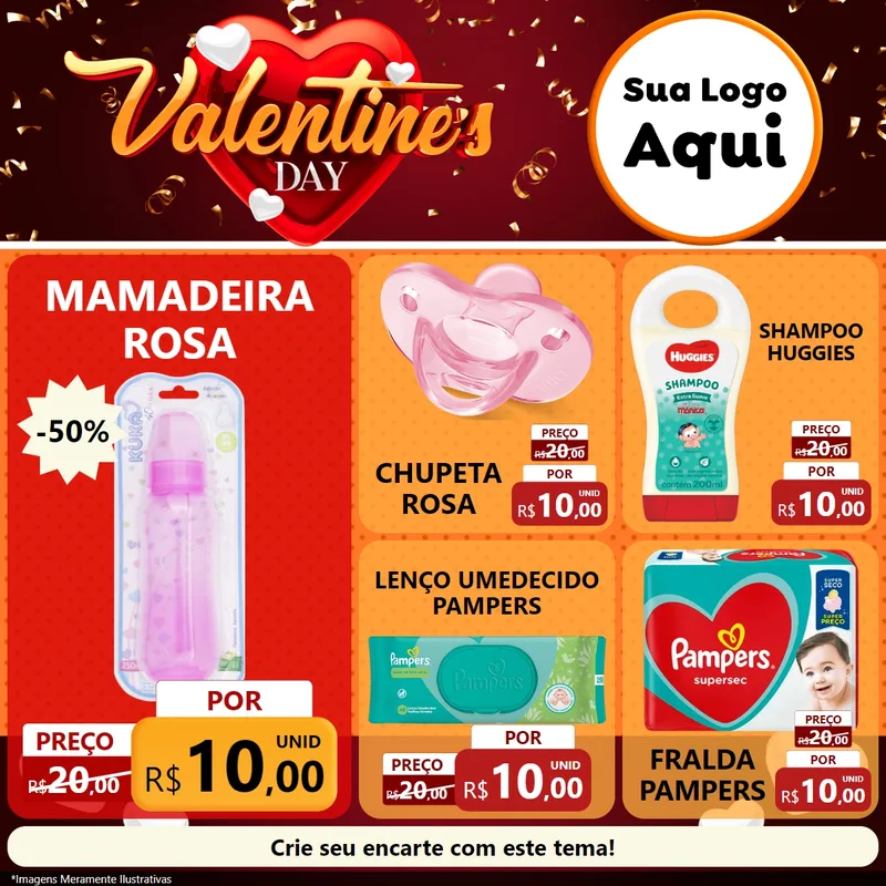 Modelo de Rede Social para Feed Facebook com o tema Valentine's Day para Bebês
