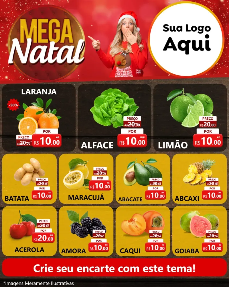 Modelo de Rede Social para Feed Instagram com o tema Mega Natal para Hortifrúti