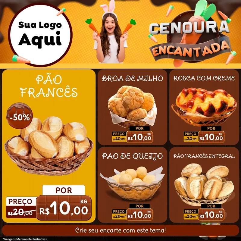 Modelo de Rede Social para Feed Facebook com o tema Cenoura Encantada - Páscoa para Padaria