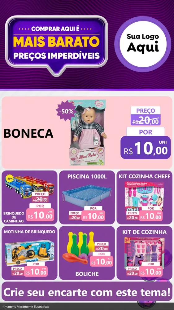 Modelo de Rede Social para Stories com o tema Mais Barato para Brinquedos