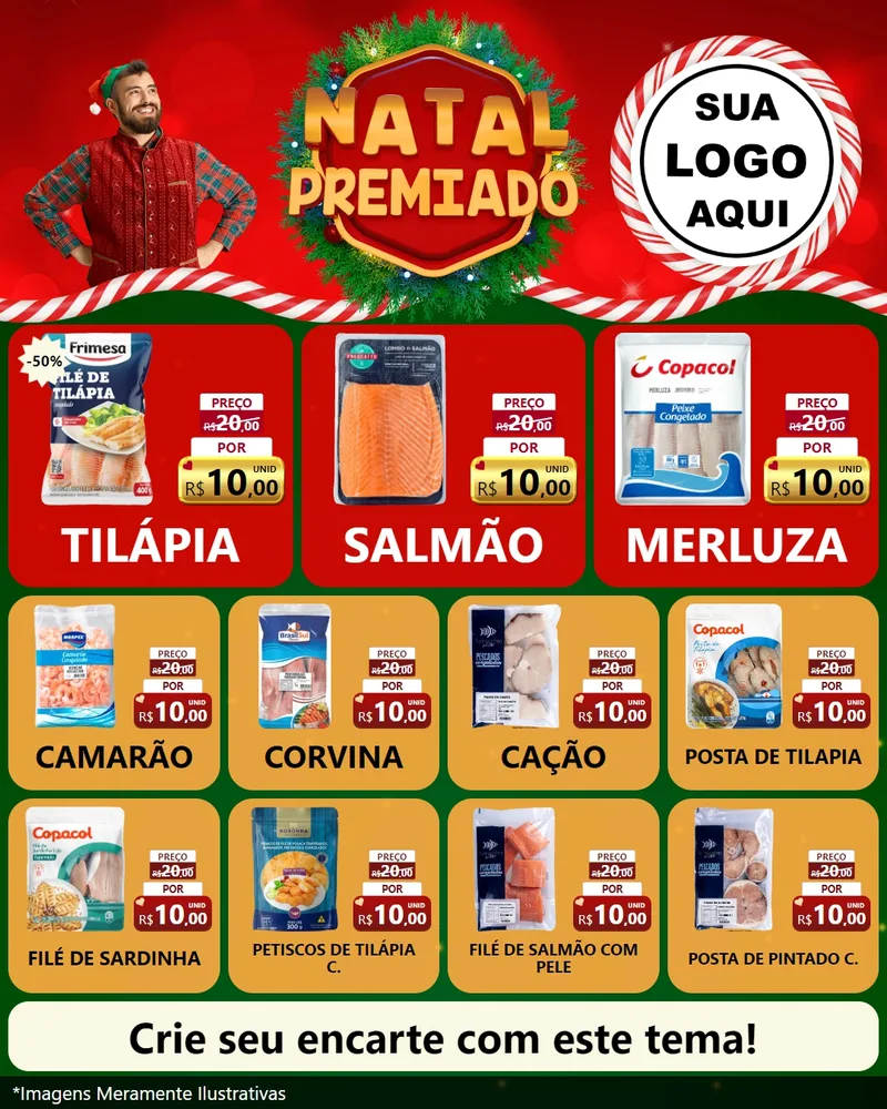 Modelo de Rede Social para Feed Instagram com o tema Natal Premiado para Peixaria
