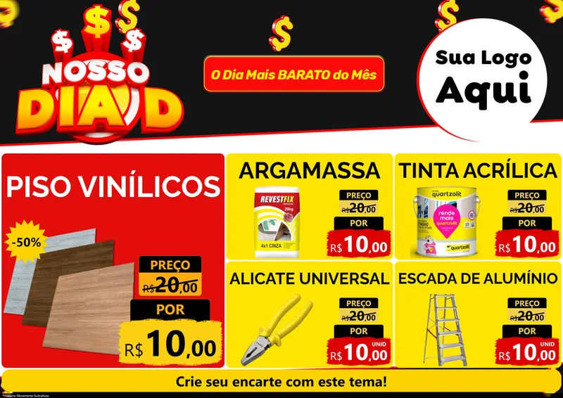 Modelo de Encarte para Encarte A4 Horizontal com o tema Nosso Dia D para Material para Construção