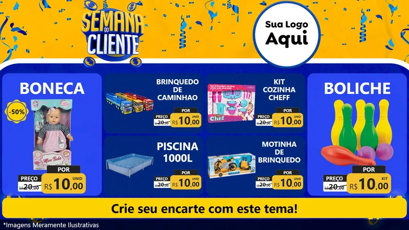 Modelo de TV para TV Horizontal com o tema Semana do Cliente para Brinquedos