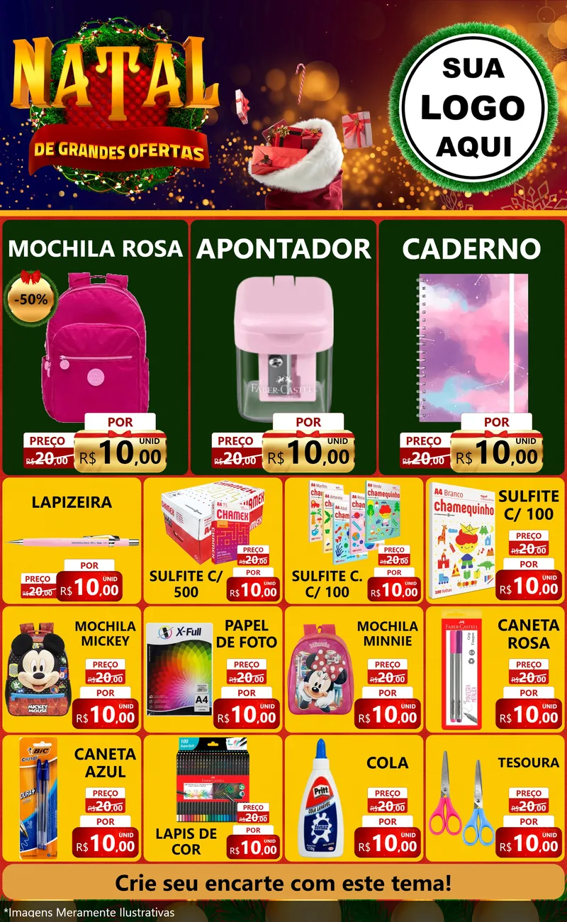 Modelo de Encarte para Encarte Grande com o tema Natal de Grandes Ofertas para Papelaria