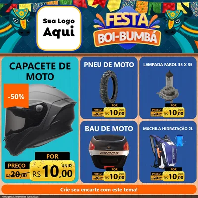 Modelo de Rede Social para Feed Facebook com o tema Festa Boi Bumbá para Moto peças