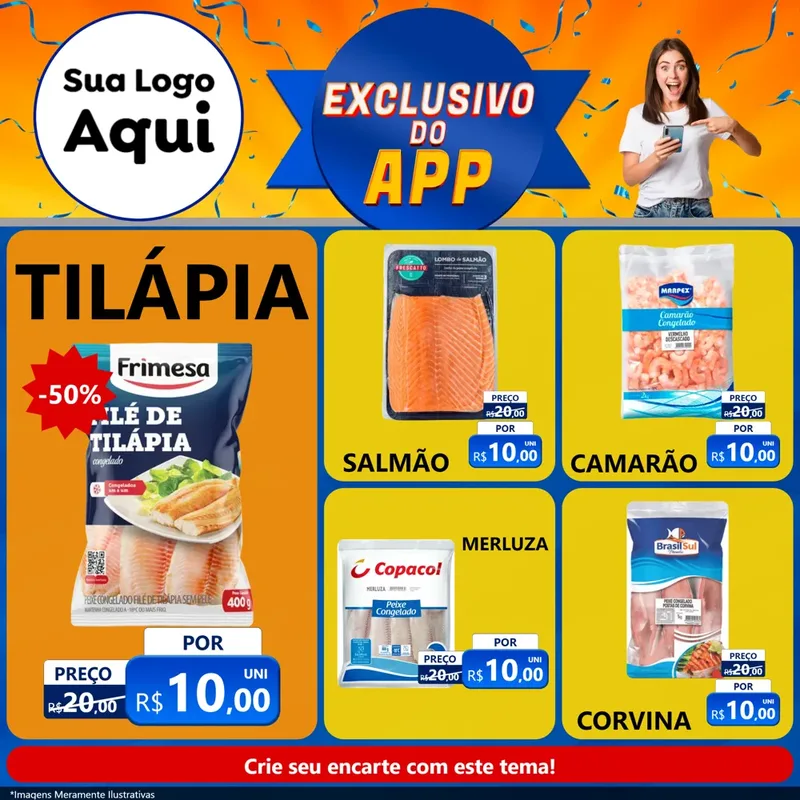 Modelo de Rede Social para Feed Facebook com o tema Exclusivo do Aplicativo para Peixaria
