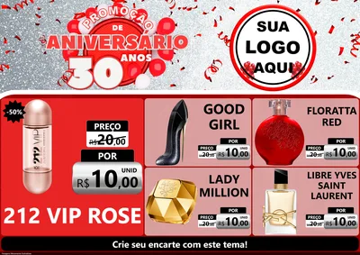Modelo de Encarte para Encarte A4 Horizontal com o tema Promoção de Aniversário - 30 Anos para Perfumes