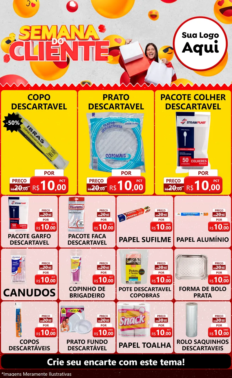 Modelo de Encarte para Encarte Grande com o tema Semana do Cliente para Embalagens