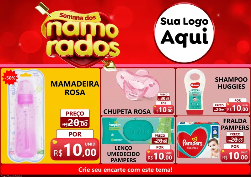 Modelo de Encarte para Encarte A4 Horizontal com o tema Semana dos namorados para Bebês