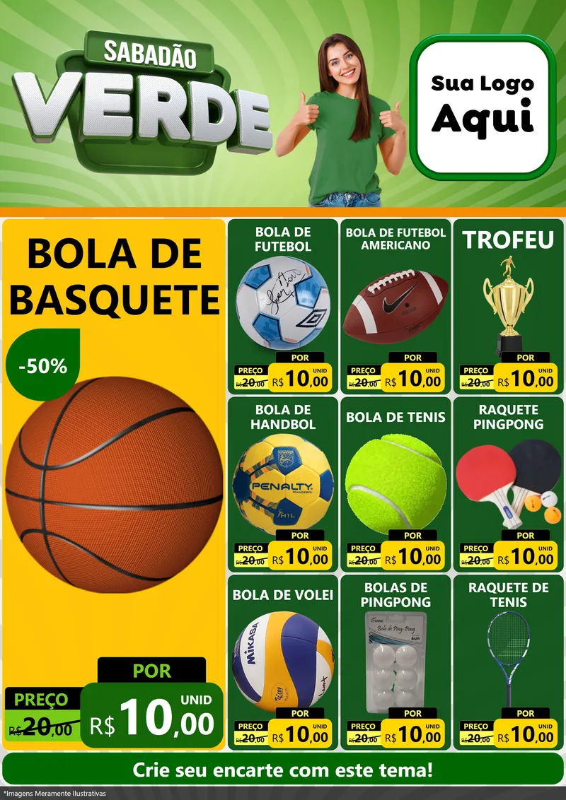 Modelo de Encarte para Encarte A4 Vertical com o tema Sabadão Verde para Artigos Esportivos