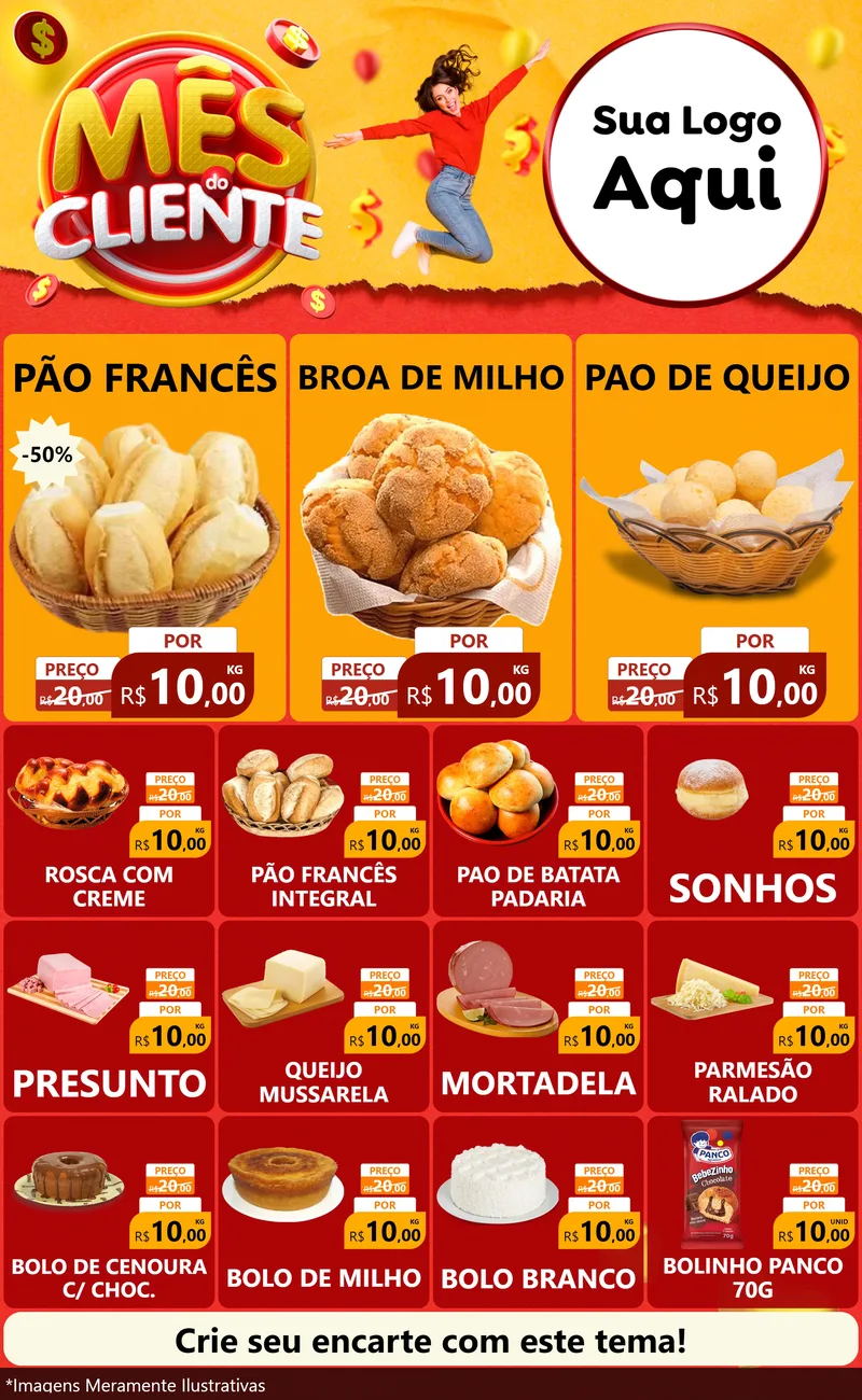 Modelo de Encarte para Encarte Grande com o tema Mês do Cliente para Padaria
